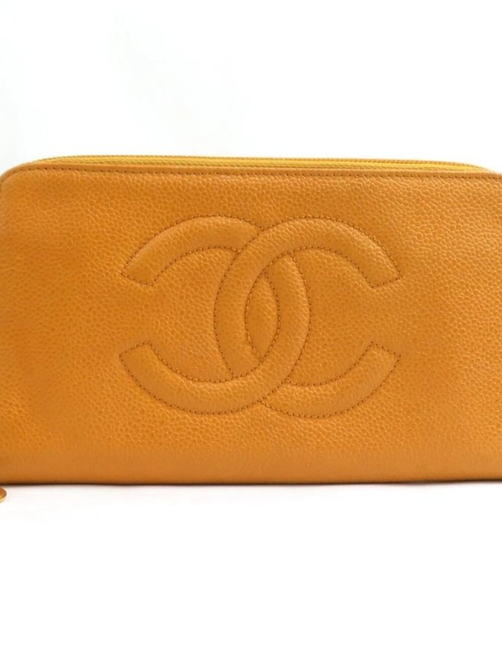 CHANEL Zip Around Long Wallet Orange Leather -